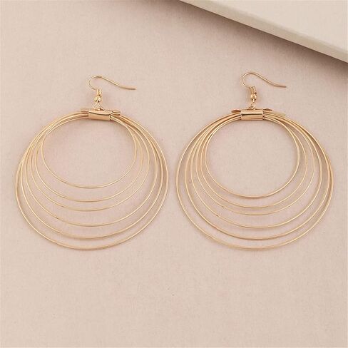 ONLYJUMP Multilayer Round Hoop Earrings for Women Girls Personality Fashion Large Smooth Thin Metal Circle Geometric Boho Multiple Drawing Dangle Drop Statement Earrings Minimalist Jewelry Ladies Gifts in Saudi Arabia