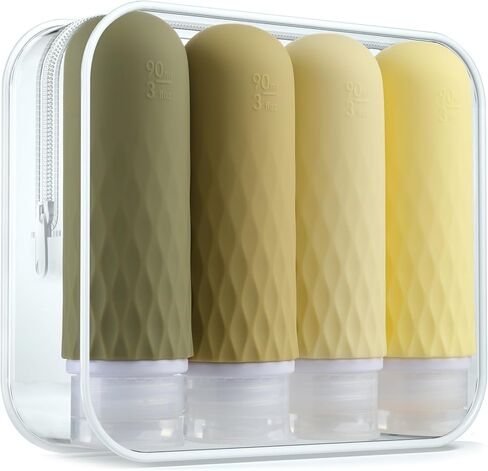 زجاجات Gemice بحجم السفر لمستلزمات النظافة، زجاجات سفر محمولة سعة 3 أونصة معتمدة من إدارة أمن المواصلات الأمريكية، حاويات بحجم مناسب للسفر ومضادة للتسرب وقابلة للعصر، ملحقات السفر لوشن الشامبو والبلسم (4 عبوات) in Kuwait