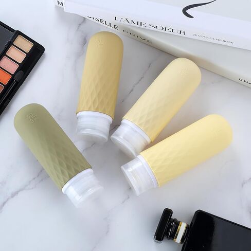 زجاجات Gemice بحجم السفر لمستلزمات النظافة، زجاجات سفر محمولة سعة 3 أونصة معتمدة من إدارة أمن المواصلات الأمريكية، حاويات بحجم مناسب للسفر ومضادة للتسرب وقابلة للعصر، ملحقات السفر لوشن الشامبو والبلسم (4 عبوات) in Kuwait