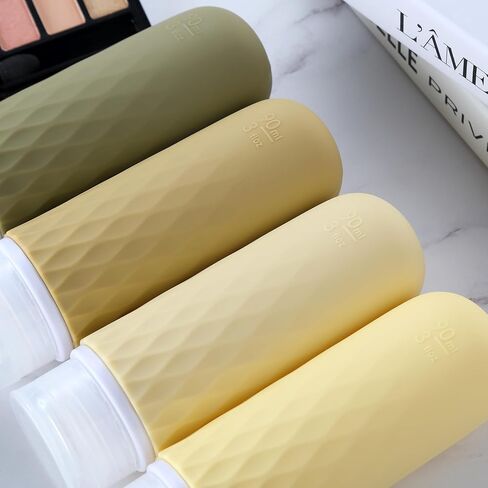 زجاجات Gemice بحجم السفر لمستلزمات النظافة، زجاجات سفر محمولة سعة 3 أونصة معتمدة من إدارة أمن المواصلات الأمريكية، حاويات بحجم مناسب للسفر ومضادة للتسرب وقابلة للعصر، ملحقات السفر لوشن الشامبو والبلسم (4 عبوات) in Kuwait