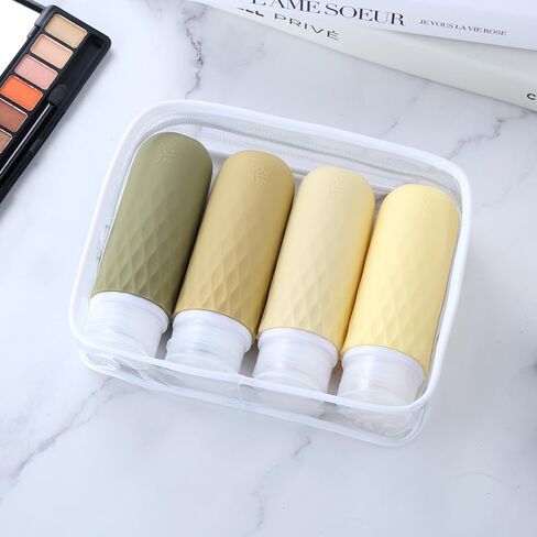 زجاجات Gemice بحجم السفر لمستلزمات النظافة، زجاجات سفر محمولة سعة 3 أونصة معتمدة من إدارة أمن المواصلات الأمريكية، حاويات بحجم مناسب للسفر ومضادة للتسرب وقابلة للعصر، ملحقات السفر لوشن الشامبو والبلسم (4 عبوات) in Kuwait