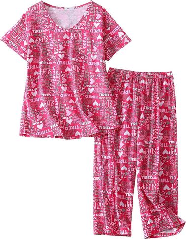 HOWINCO Women's Pajama Sets Cotton Plus Size Sleepwear Top and Capri Pant Soft Pj Set Ladies Pajamas Sets in Saudi Arabia