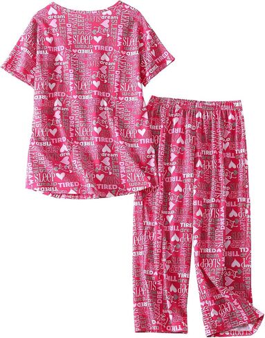 HOWINCO Women's Pajama Sets Cotton Plus Size Sleepwear Top and Capri Pant Soft Pj Set Ladies Pajamas Sets in Saudi Arabia