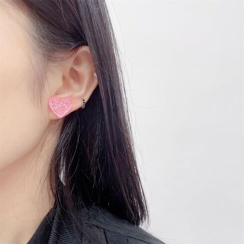 Cute Pink Heart Love Glitter Stud Earrings for Women Girls Dainty Hypoallergenic Acrylic Y2K Valentine's Day Studs Fashion Jewelry Party Birthday Holiday Gift Her in Saudi Arabia