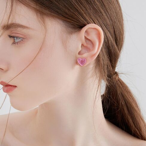 Cute Pink Heart Love Glitter Stud Earrings for Women Girls Dainty Hypoallergenic Acrylic Y2K Valentine's Day Studs Fashion Jewelry Party Birthday Holiday Gift Her in Saudi Arabia
