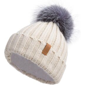 Pilipala Womens Knit Beanies Hats with Fur Pom Bobble Hat Skull Cap Cable Beanie for Women