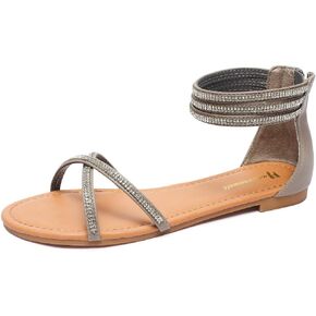 صنادل مسطحة بأحجار الراين للنساء صنادل بحزام الكاحل صنادل مريحة مفتوحة من الأمام صنادل مسطحة in Kuwait