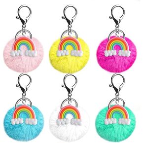 6 قطع قوس قزح بوم بوم سلاسل المفاتيح لطيف نفخة الكرة مفتاح سلسلة فو الأرنب رقيق الكرة المفاتيح لسيارة حلقة رئيسية حقيبة يد حلية حمل قلادة in Kuwait