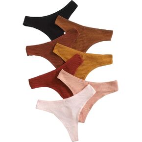 WDIRARA Women's 7 Pack Ribbed Knit Underwear Thong Set No Show Underwear Panties