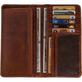 Jajmo Legacy Full Grain Leather Checkbook Cover, Long Bifold Wallet with US Flag - 11 Compartments