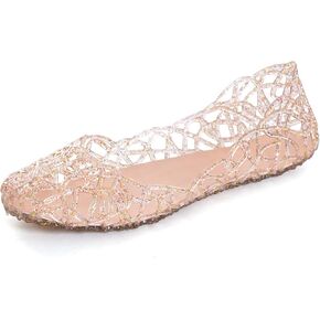 TN TANGNEST Women's Beach Jelly Shoes Slip On Flat Sandals Hollow Ballet Flats