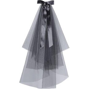 Ursumy حجاب دانتيل أسود قصير حجاب الزفاف Bowknot Halloween Brides Soft تول حجاب الزفاف مع مشط in Kuwait