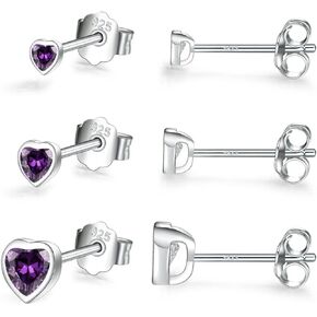 Sterling Silver Small Stud Earrings for Women Men Girls, 3 Pairs of Tiny Heart Shaped Cubic Zirconia Earrings White Gold Plated CZ Cartilage Tragus Earrings(2mm/3mm/4mm) in Saudi Arabia