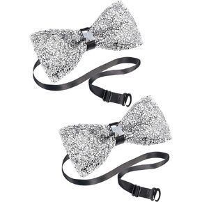 2 Pieces Rhinestone Bow Ties Banquet Bowties Men's Pre-tied Bow Ties for Wedding and Parties (Silver) in Saudi Arabia