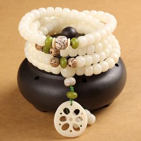 White Jade Natural Bodhi Root 108 Mala Prayer Mantra Beads Meditation 3-Layer Lotus Hand String Multiplayer Bracelet