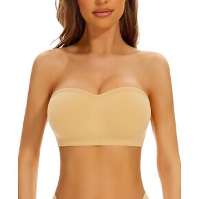 DOCUMO Strapless Bra for Women Padded Bandeau Bra Non-Slip Silicone Seamless Wireless Tube Top Bra