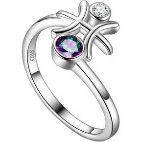 Adjustable Zodiac Sign Ring 925 Sterling Silver Fine Jewelry Gifts Rainbow Mystic Topaz Zirconia 12 Constellation Ring Astrology Cute Scorpio Ring Celestial Zodiac Jewelry Birthday Christmas Gifts for Women Girls in Kuwait