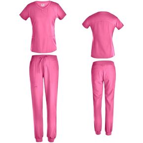 Beverly Hills Uniforms 7 Pocket Medical Scrubs for Women Set V-Neck Top with Jogger Pants