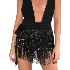 Sinalty Boho Sequins Belly Skirt Dance Fringe Skirt Sparkly Tassel Hip Wrap Rave Party Costume Outfits for Women and Girls