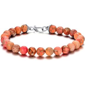 Seiyang Men's Beaded Bracelets Gifts Mens Bracelet of 8mm Natural Pattern Stone with Sterling Silver Design S Hooks Clasp (with Gift Box) in Saudi Arabia