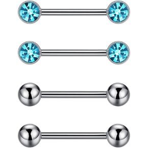 LOAYHOAY 2Pairs 14G G23 Titanium Nipple Rings for Women Tongue Rings Straight Barbells Ring CZ Nipplerings Body Piercing Jewelry 12mm 14mm 16mm
