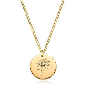 LADYGD Birth Flower Necklace 18K Gold Plated Layered Necklaces for Women Disc Cuban Birthday Jewelry Gifts for Women Girls 12 Month