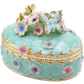 LARAINE Jewelry Trinket Box Decorative Vintage Style Jewelry Organizer for Women Rhinestones Jewelry Storage Home Decor Unique Gift (Oval Blue)