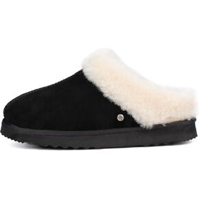 Parfeying Women's Slip on Real Wool House Slippers, Anti-slip Rubber Sole Warm Indoor Outdoor Slippers for Women