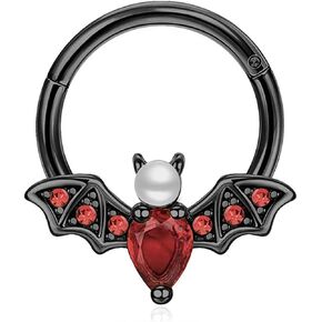 YACHY 1Pcs 16G Septum Ring for Women Men 316L Surgical Stainless Steel Lip Nipple Rings Cute Bat Nose Ring Hinged Segment Hoop Rings CZ Daith Earrings Rook Helix Tragus Cartilage Piercing Jewelry