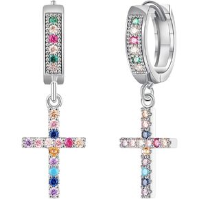 أقراط متقاطعة مطلية بالذهب 18 قيراط مع الزركونيوم الملون للنساء والرجال أقراط حلقية متقاطعة متدلية على شكل قلب سبايك متقاطع أولي أقراط الكفة هوجي الحد الأدنى من المجوهرات للنساء والفتيات in Kuwait