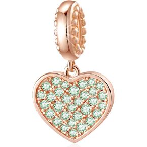 CHAWIN Birthstone Charms Rose Gold Plated 925 Sterling Silver Heart Dangle Charm with Sparkling CZ Compatible with Pandora Charm Bracelet Necklace Happy Birthday Gifts for Women/Wife/Mother/Sister