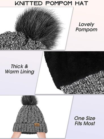 URATOT 4 Packs Winter Warm Set Knitted Pompom Hat Scarf Touch Screen Gloves Ear Warmer 4 In 1 Set for Men or Women in Saudi Arabia