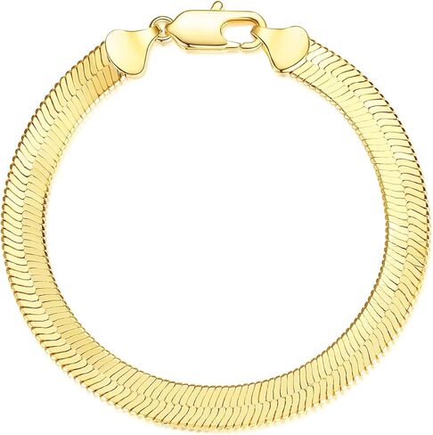 Wowshow Real Gold Plated Snake Chain Bracelet Flat Herringbone Chain Link Bracelet for Women Teen Girls 7INCH 4.5MM 7MM in Kuwait