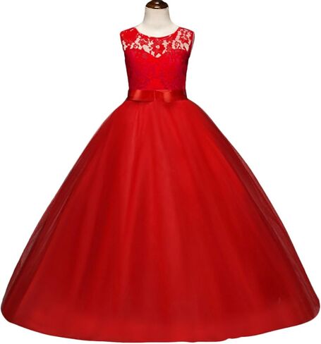 Big Girl Flower Lace Princess Tulle Long Dress for Kids Prom Formal Pageant Dance Gown in Kuwait