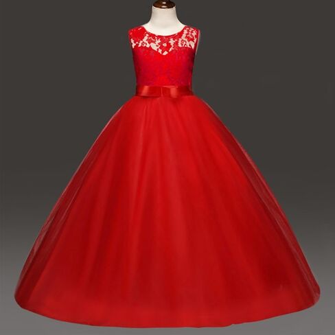 Big Girl Flower Lace Princess Tulle Long Dress for Kids Prom Formal Pageant Dance Gown in Kuwait