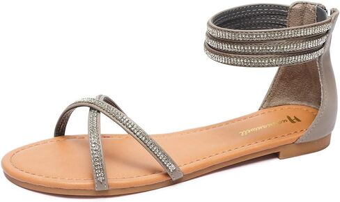 صنادل مسطحة بأحجار الراين للنساء صنادل بحزام الكاحل صنادل مريحة مفتوحة من الأمام صنادل مسطحة in Kuwait