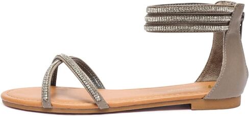 صنادل مسطحة بأحجار الراين للنساء صنادل بحزام الكاحل صنادل مريحة مفتوحة من الأمام صنادل مسطحة in Kuwait