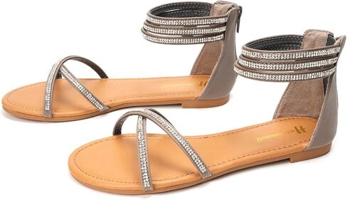 صنادل مسطحة بأحجار الراين للنساء صنادل بحزام الكاحل صنادل مريحة مفتوحة من الأمام صنادل مسطحة in Kuwait