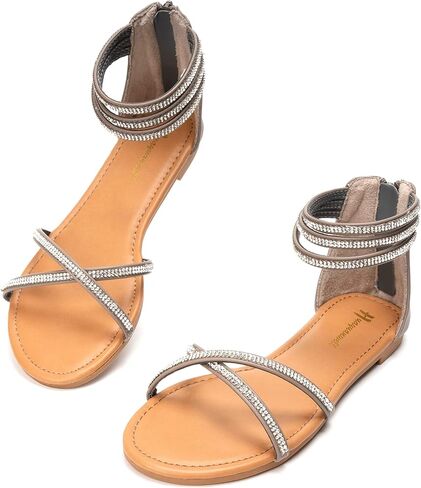 صنادل مسطحة بأحجار الراين للنساء صنادل بحزام الكاحل صنادل مريحة مفتوحة من الأمام صنادل مسطحة in Kuwait