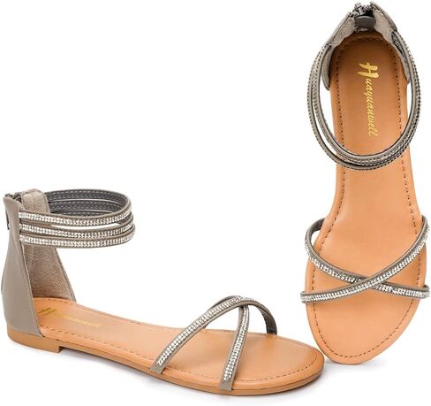 صنادل مسطحة بأحجار الراين للنساء صنادل بحزام الكاحل صنادل مريحة مفتوحة من الأمام صنادل مسطحة in Kuwait