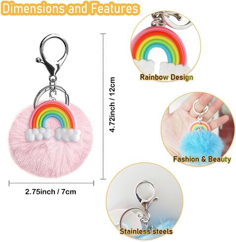 6 قطع قوس قزح بوم بوم سلاسل المفاتيح لطيف نفخة الكرة مفتاح سلسلة فو الأرنب رقيق الكرة المفاتيح لسيارة حلقة رئيسية حقيبة يد حلية حمل قلادة in Kuwait