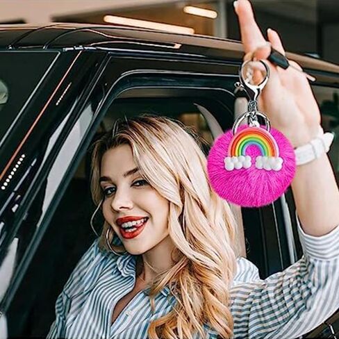 6 قطع قوس قزح بوم بوم سلاسل المفاتيح لطيف نفخة الكرة مفتاح سلسلة فو الأرنب رقيق الكرة المفاتيح لسيارة حلقة رئيسية حقيبة يد حلية حمل قلادة in Kuwait