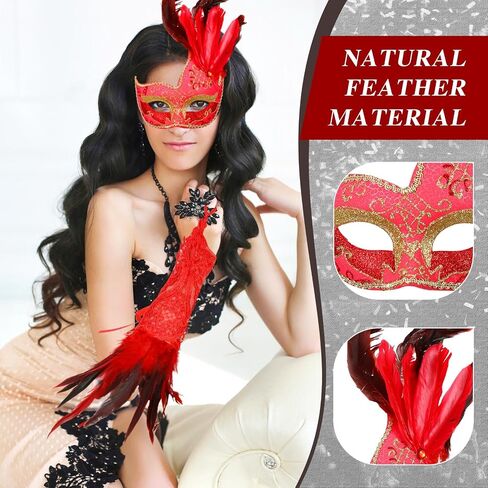 Xtinmee 3 Pcs Halloween Gothic Feather Costume Gothic Black Rooster Natural Feather Cape Shawl Shoulder Wrap Black Red Women's Feather Masquerade Mask Feather Lace Long Gloves Witch Spider Web in Saudi Arabia