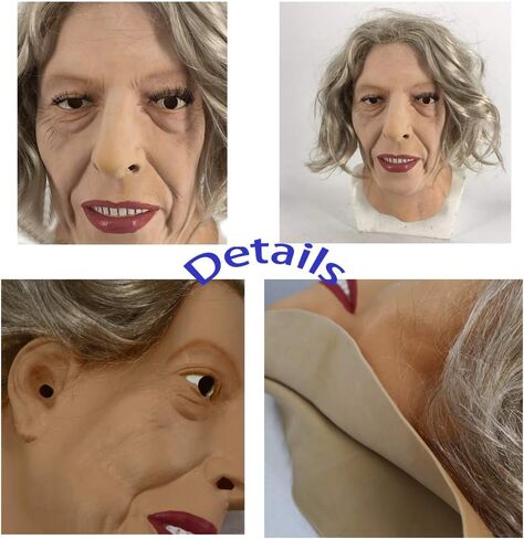 هينجيو توي ماسك قناع نسائي كامل الرأس من اللاتكس البشري قناع الجدة قناع الجدة زي الهالوين التنكري للحفلات التنكرية فستان فاخر in Saudi Arabia