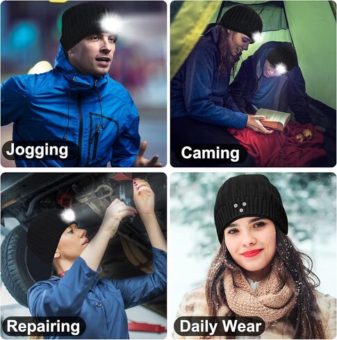 YogerYou Beanie Hat with Led Light Mens Gift for Christmas Adult Women Men Unique Stocking Stuffers Winter Hat for Camping Black in Kuwait