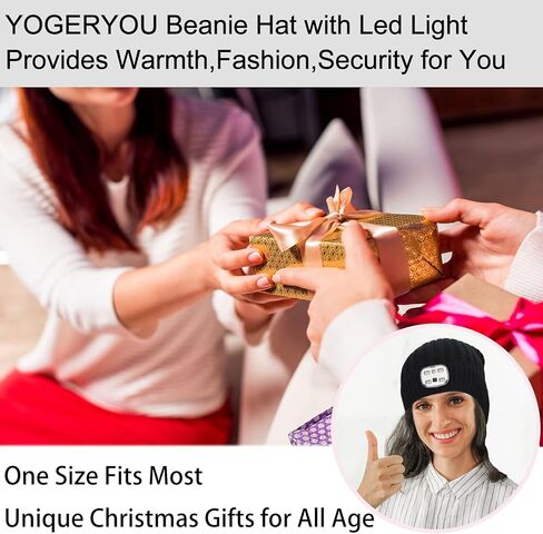 YogerYou Beanie Hat with Led Light Mens Gift for Christmas Adult Women Men Unique Stocking Stuffers Winter Hat for Camping Black in Kuwait