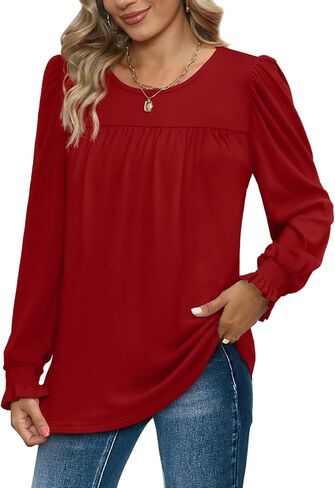Dofaoo Womens Tops Dressy Casual Ruffle Sleeve Elegant Crewneck Fall Shirts in Kuwait