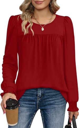 Dofaoo Womens Tops Dressy Casual Ruffle Sleeve Elegant Crewneck Fall Shirts in Kuwait