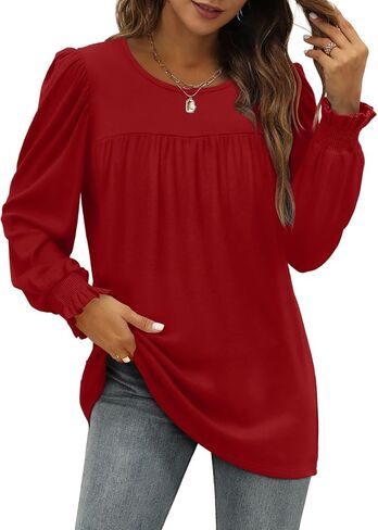 Dofaoo Womens Tops Dressy Casual Ruffle Sleeve Elegant Crewneck Fall Shirts in Kuwait