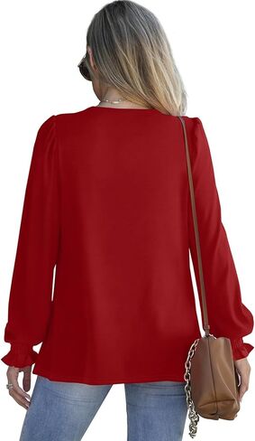 Dofaoo Womens Tops Dressy Casual Ruffle Sleeve Elegant Crewneck Fall Shirts in Kuwait